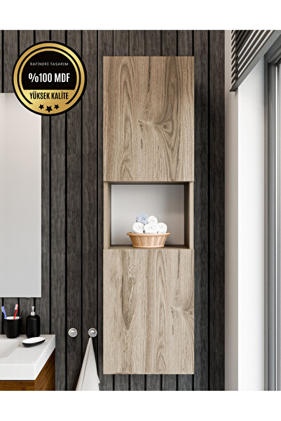 dekor fim DF16101BR Bölmeli, Kapaklı ve Duvara Monteli Banyo Dolabı Çok Amaçl...