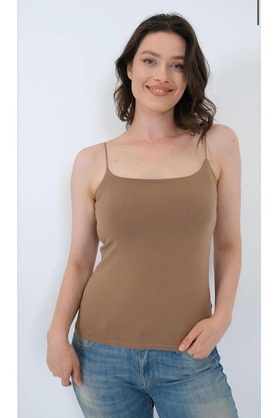 CALİENTE Long Crop Blouse with Rope Straps Brown