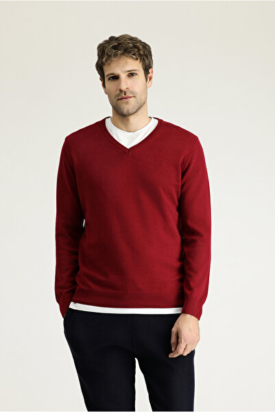 Kiğılı V Yaka Regular Fit Pamuklu Triko Kazak