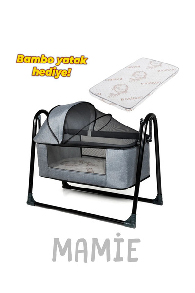 mamie Mio Keten Fileli Portatif Sallanır Anne Yanı Beşik Sepet Hamak Beşik BA...
