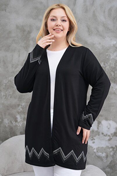 Siyezen Plus Size Zigzag Stone Printed Cardigan