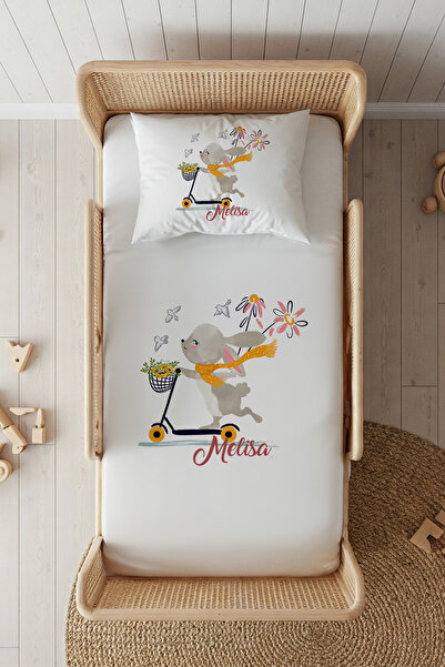 Lilabio %100 Pamuk Saten İsme Özel İsimli 100x200 Tek Kişilik Lastikli Çarşaf...