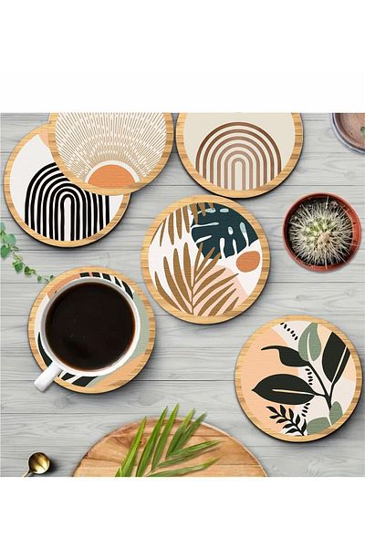 fabriflow exclusive Stylish Modern Patterned Floral 6-Piece Coasters