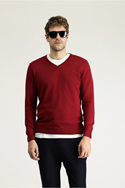Kiğılı Памучен плетен пуловер с V-образно деколте