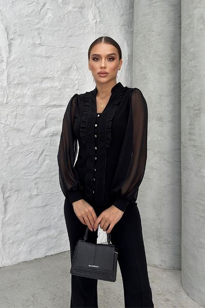 RB CLUB Γυναικείο Judge Collar Ruffle Λεπτομερής άμμος μπλούζα