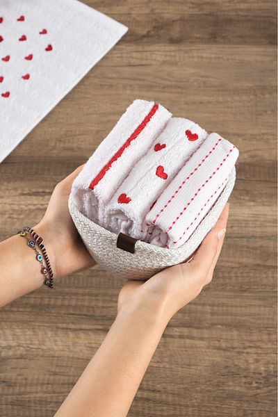 Casnack Seher (3 Towels + Basket) Kitchen and Hand & Face Towel Set 30X50 cm