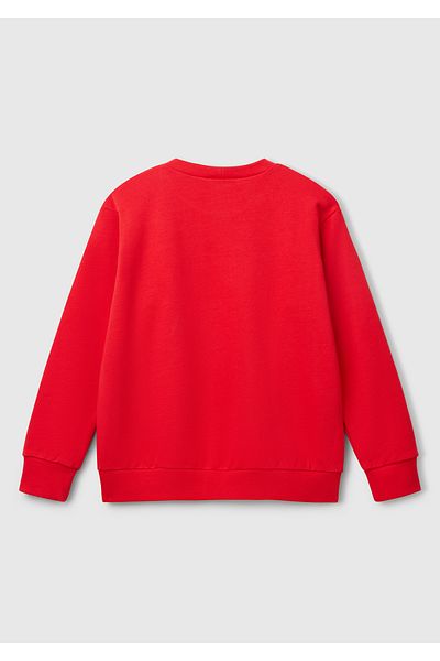 United Colors of Benetton Boy's Red Peanuts Printed Logo Label Crew Neck Sweatshirt
