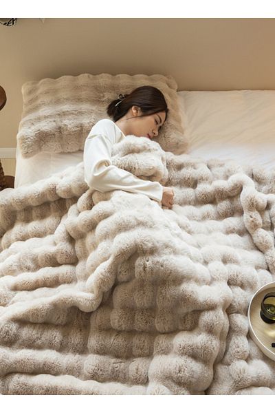 sharpdo Winter Thickened Rabbit Fleece Blanket, Bedroom Double-sided Plush blanket