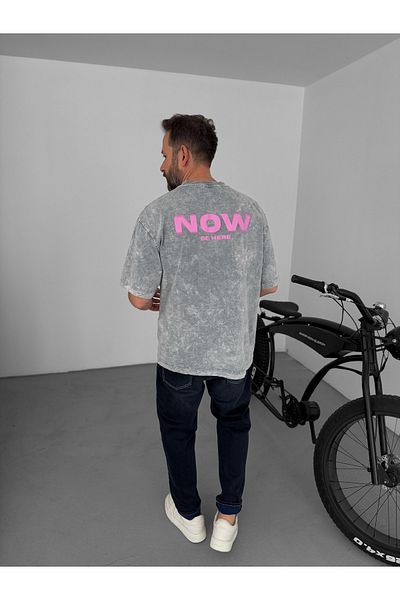 BYBASICMAN Gray Be Here Printed T-Shirt Yp-5002
