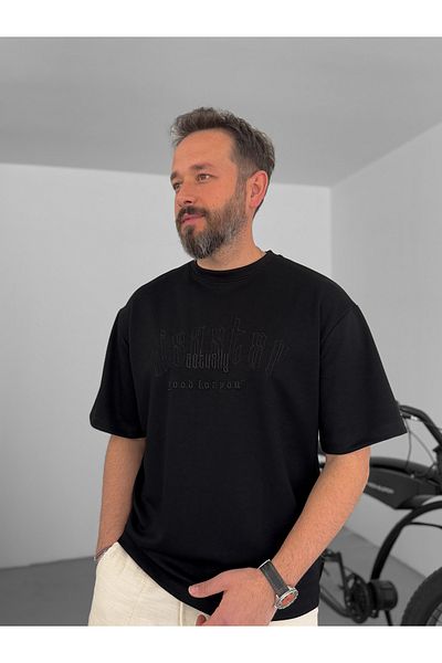 BYBASICMAN Black Disaster Embroidered T-Shirt Yp-5045