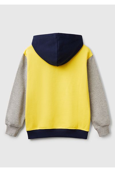 United Colors of Benetton Boy's Yellow Mix Sweatshirt with Kangaroo Pocket I Have Benetton Logan