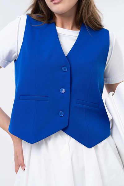 Saade Saks Blue 3-Button Closure Lined Vest with Pocket Detail