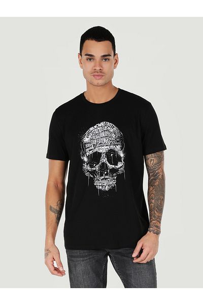 Colin's Regular Fit Crew Neck Printed Black Men's Short Sleeve T-Shirt Cl 1062485