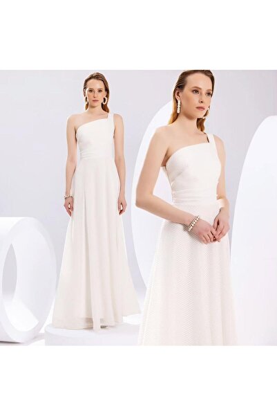 Kupa Kızı Mar de Moda Tek Omuz Tafta Tül Uzun Eteği Kabarık Kadın Abiye Elbise