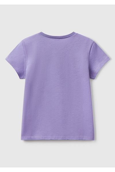 United Colors of Benetton Tricou pentru fetiță mov cu sclipici cu logo imprimat