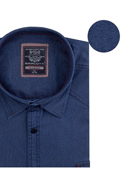 tambattal Cămașă din denim de mărime mare din Lycra, cu mânecă lungă, Indigo, potrivită pentru 120 kg-190 kg