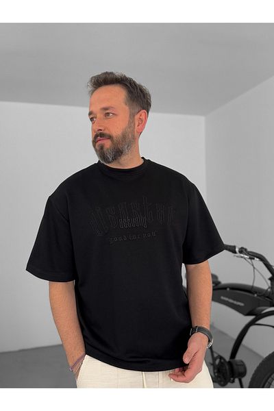 BYBASICMAN Black Disaster Embroidered T-Shirt Yp-5045