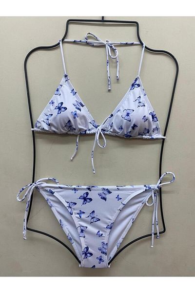 XORVİO Women's Side Tie Large Butterfly Patterned Stretchy Lycra Stylish Drawstring Bikini Set New Season