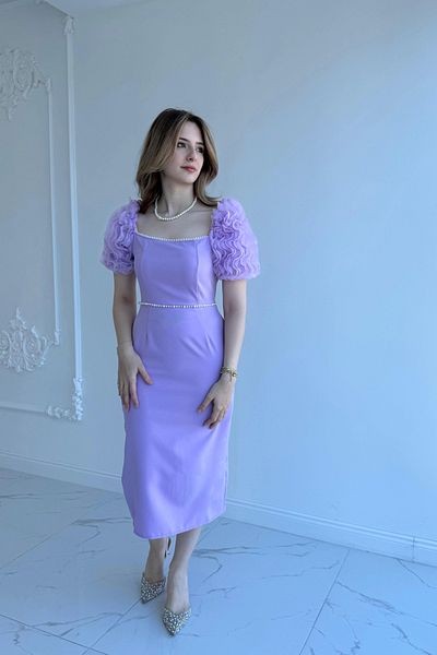 HELİS BUTİK Lilac Midi Dress with Sleeve Detail