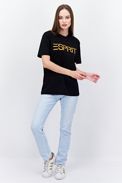 Esprit Women Crew Neck Short Sleeve Brand Logo T-Shirt, Black