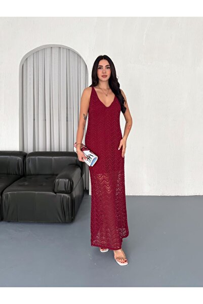 Fibula Lux Quality Openwork Design Lining Knitted Dress