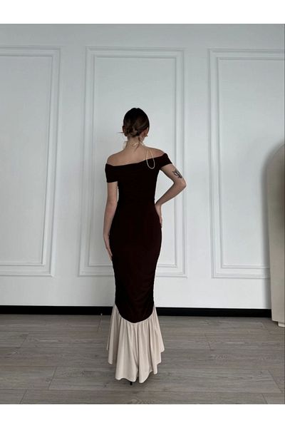 Moka Shopin Mokashopin Striptease Shoulder Long Dress - Brown