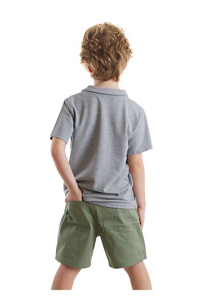 Denokids Set mit Tiger-T-Shirt mit Polokragen und Gabardine-Shorts für Jungen