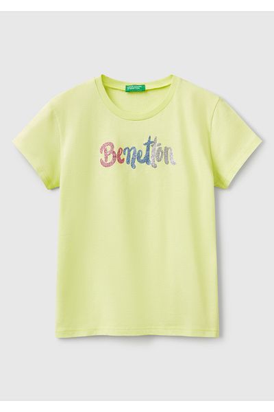 United Colors of Benetton Dievčenské žlté tričko s trblietavým logom