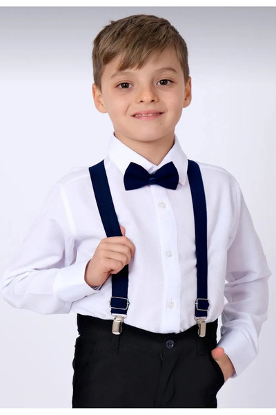 Nacar ERKEK ÇOCUK UZUN KOLLU GÖMLEK VE PAPYON ASKI TAKIMI 23 NİSAN