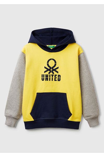 United Colors of Benetton Boy's Yellow Mix Sweatshirt with Kangaroo Pocket I Have Benetton Logan