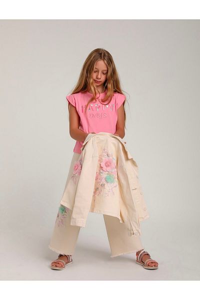 Escabel Girl's Floral Decorated Jacket Pants Set