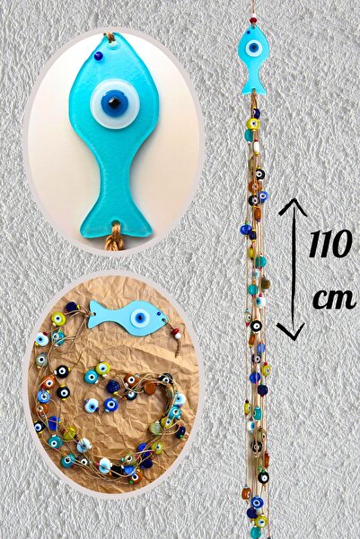 Art inside Cam Balık Renkli Nazar Boncuklu Bohem Duvar Dekorasyon Objesi Deko...