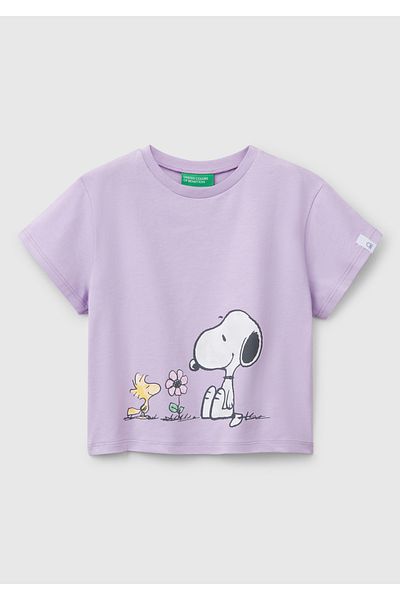 United Colors of Benetton Tricou cu imprimeu Liliac Peanuts pentru fete
