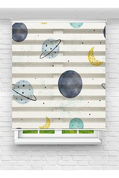 akel collection Gezegen ve Ay Desenli Baskılı Zebra Stor Perde - Çocuk Odası ...
