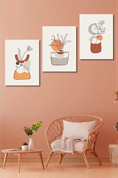 Victor Vallery 3'lü Set Line Art Flower Kanvas Tablo