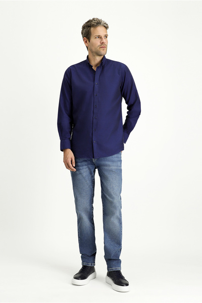 Kiğılı Μακρυμάνικο κανονική εφαρμογή Αθλητικό πουκάμισο Oxford με βαμβακερό γιακά με κουμπιά