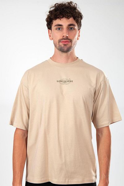 Coredra Somewhere Oversize T-Shirt Ανδρικό - Milk Coffee