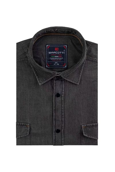 tambattal Lycra Plus Size Denim Shirt Long Sleeve Anthracite Suitable for 120Kg-190Kg