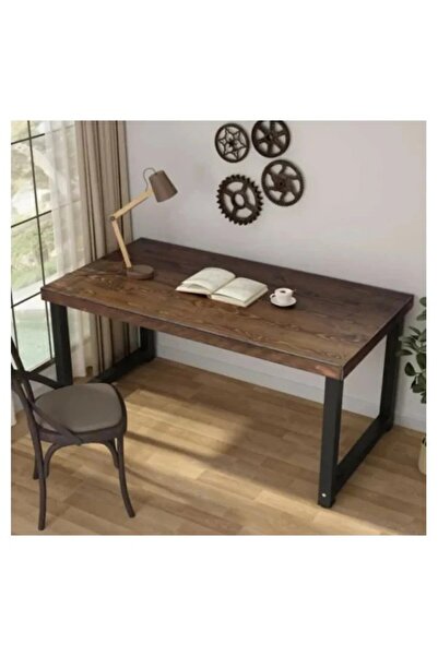 HaleVia Metal Ahşap Çalışma Masası Doğal Ahşap Çalışma Masası
