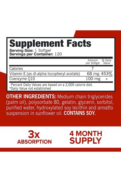 Qunol CoQ10 100mg Softgels, 3x Better Absorption, Heart Health & Energy, 120 Count (4 Month Supply)