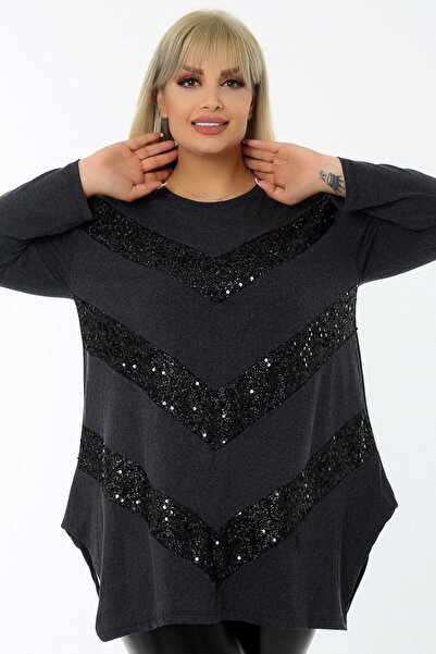 Kheos Στρογγυλή λαιμόκοψη μπροστά V Stone Λεπτομερές μακρυμάνικο ντραπέ άνετο τουνίκ