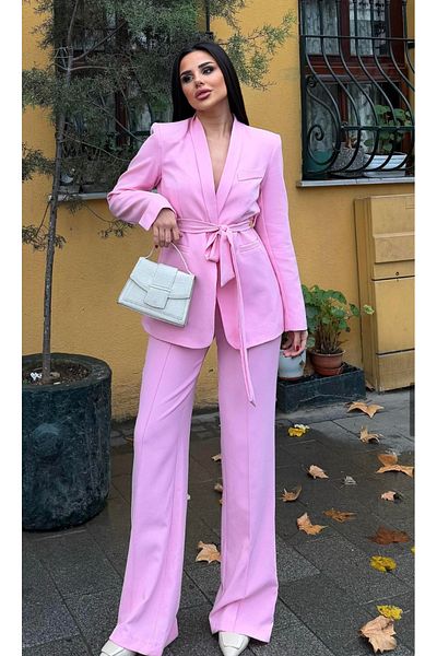 pembekurdelem Set jachetă și pantaloni cu curea pentru femei Candy Pink