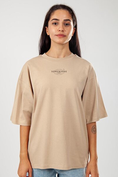 Coredra Tricou oversize - Femei, culoare castel și cafea