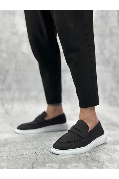 Arda Men's Shoesba0355 Laceless Linen Black Classic Corcik Men's Shoes