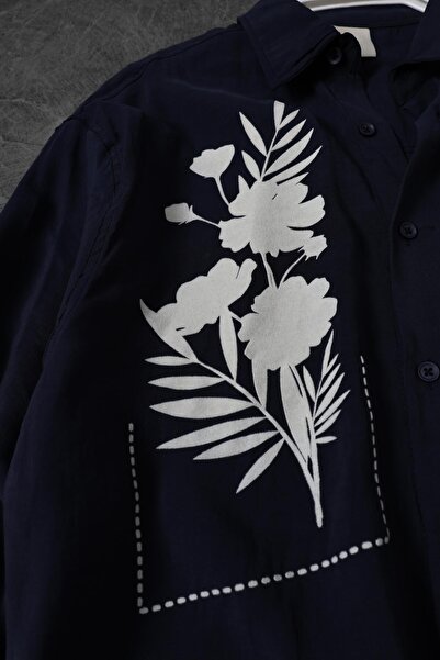 Slatra Ανδρικό μακρυμάνικο πουκάμισο με στάμπα με μπλε ναυτικό ροζ