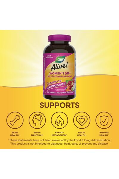 Nature's Way Alive! Women's 50+ Daily Gummy Multivitamins, Heart, Brain & Bone Support, Mixed Berry, 130 Gummies