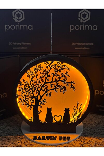 BARTIN PET Kedili ve Ağaçlı Masa Dekor Lambası