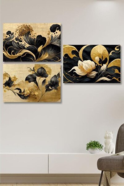 Victor Vallery 3'lü Set Black Pearl Kanvas Tablo