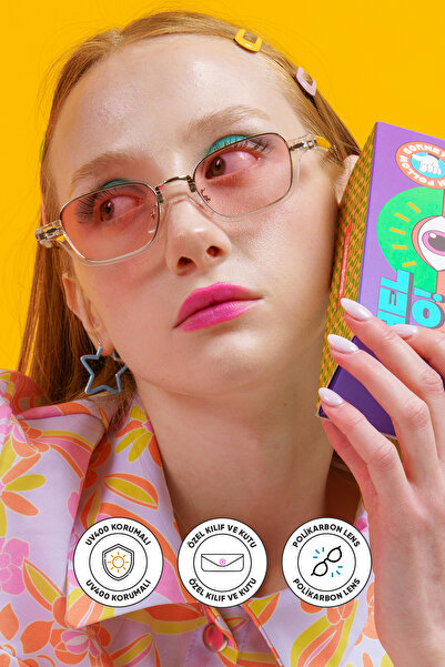 Corney Design Amber Pembe Retro Güneş Gözlüğü | Dikdörtgen | Uv400 Korumalı |...