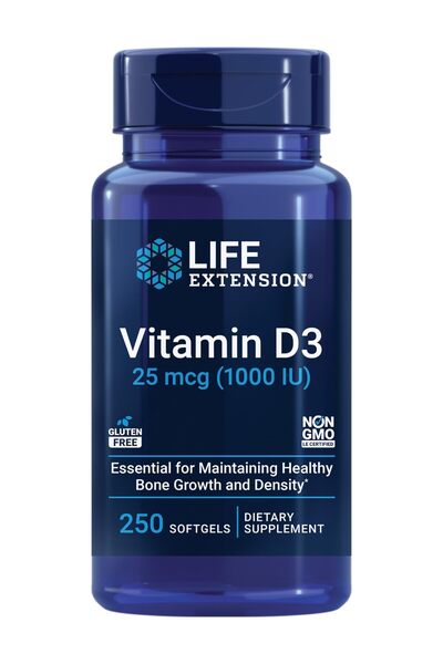 Life Extension Vitamin D3 25 mcg (1000 IU), Immune & Bone Support, Gluten-Fre...